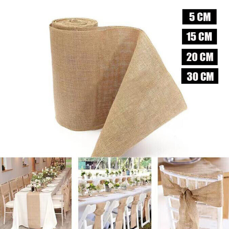 10M Burlap Jute Table Runner and Chair Sash for Wedding Party Decor