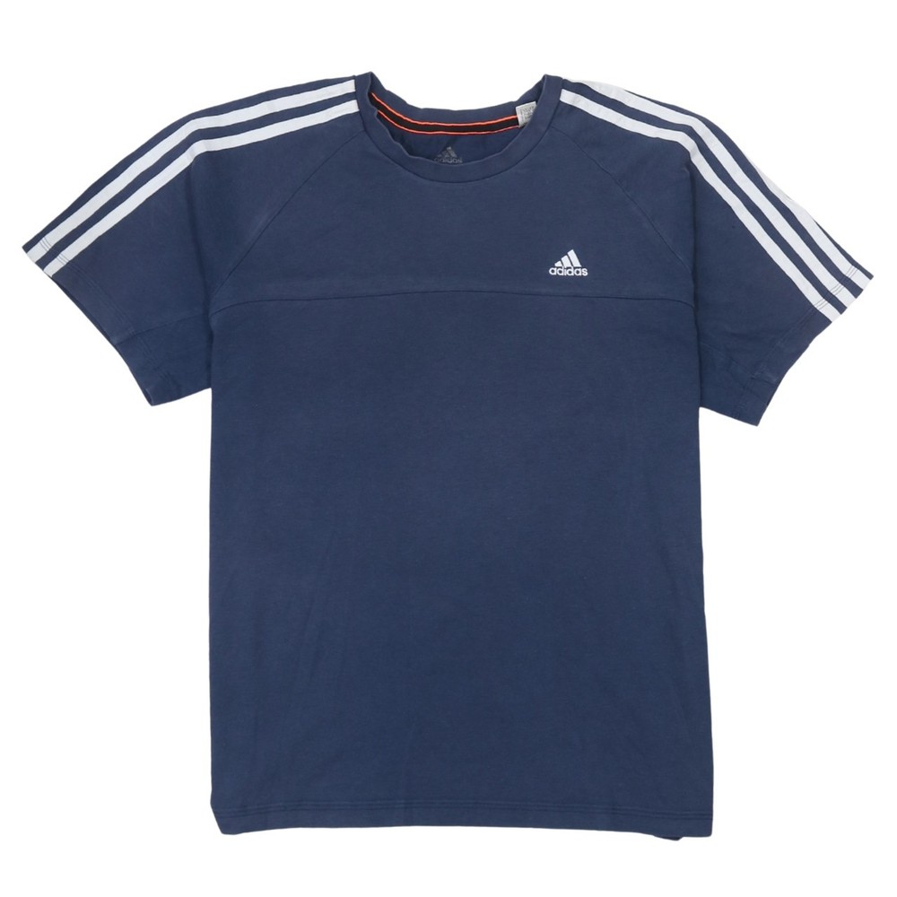 Adidas Mens T Shirt Navy Blue Cotton Performance Three Stripe Sports Logo Tee M