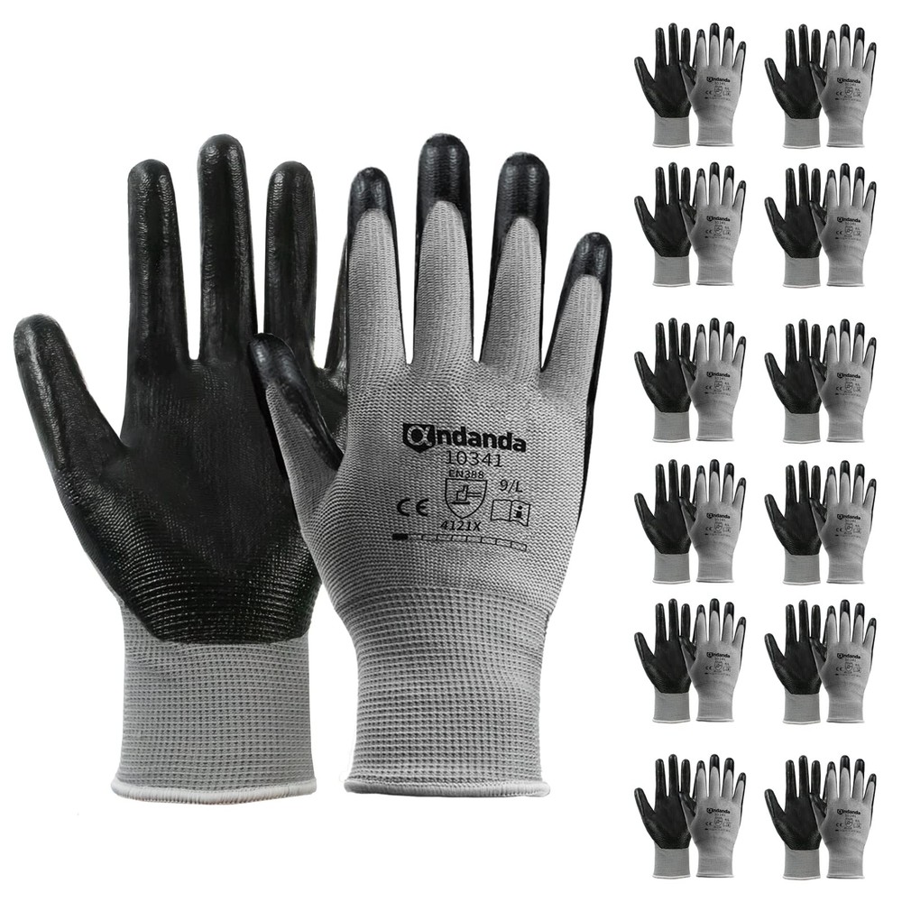 12 Pairs Work Gloves, Smart Touch, 3D Comfort Stretch Fit, Nitrile Coated Wor...