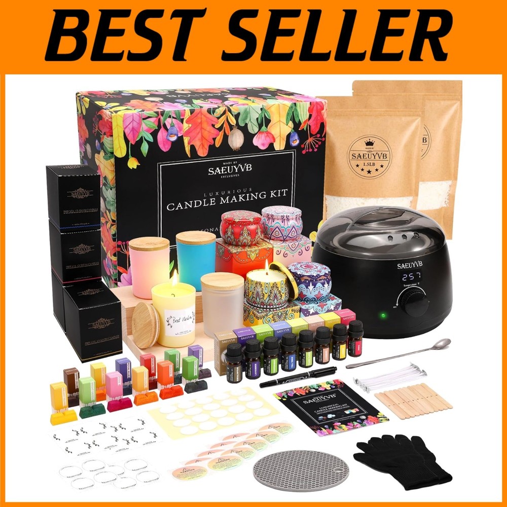 DIY Candle Making Kit with Melting Pot & Soy Wax for Adults