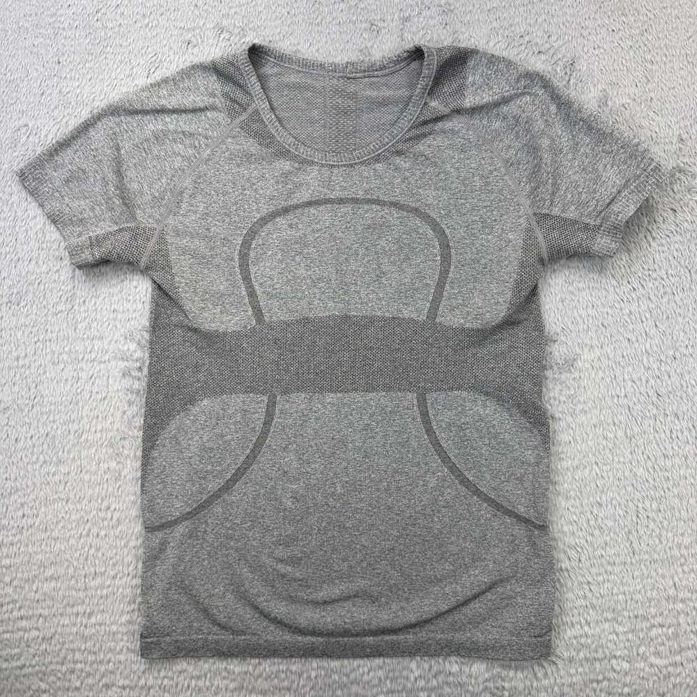 Lululemon Womens Swiftly Scoop Neck Top Size 10 Gray Short Sleeve Fitted Gym