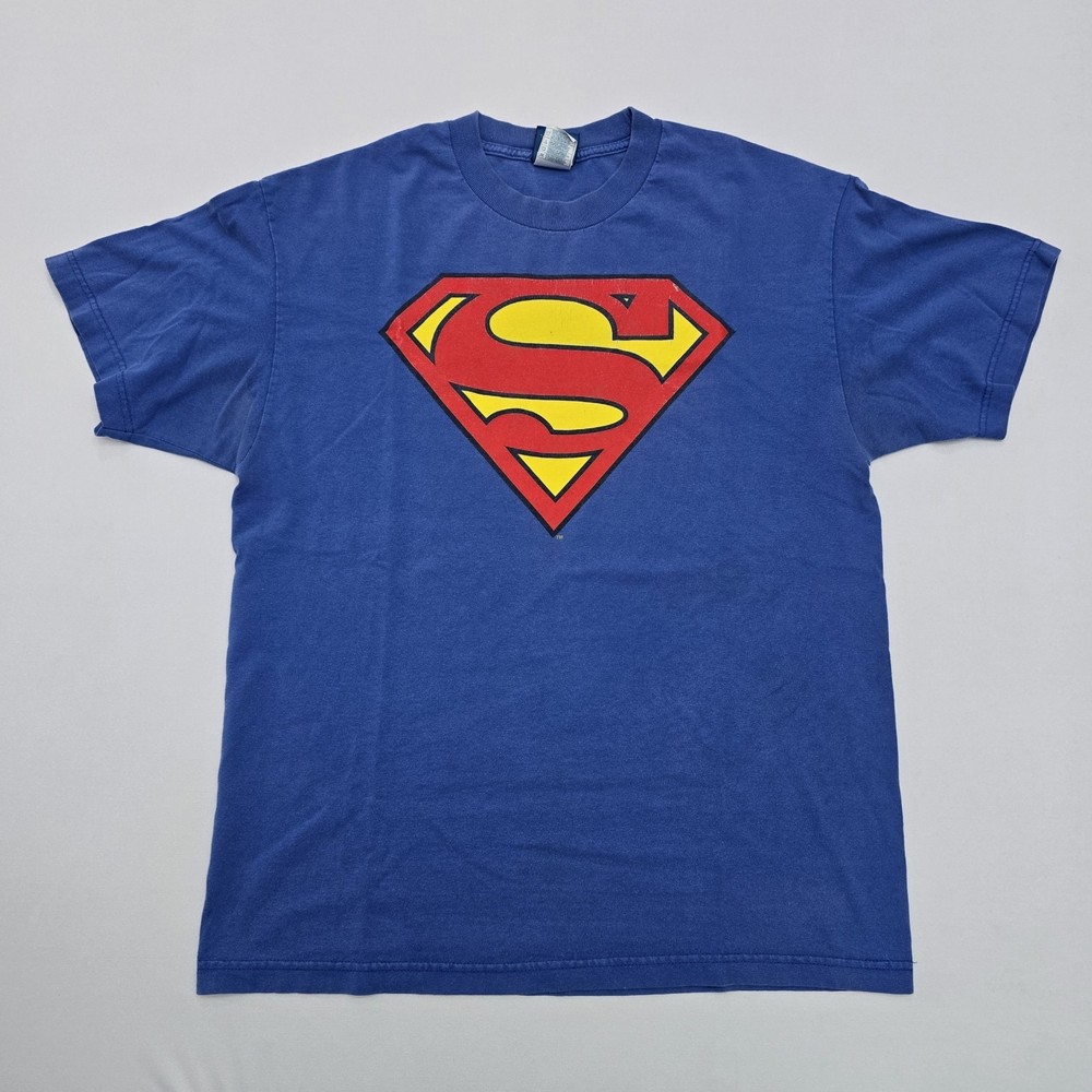 Superman Logo Vintage DC Comics  Graphic T-shirt Mens Size Large Blue