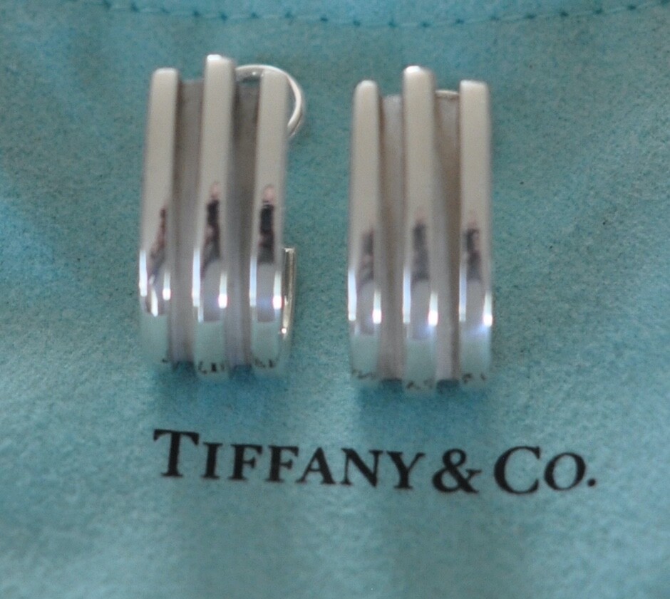 Tiffany & Co Atlas Groove Earrings 1995  Sterling Silver 925 Clip On