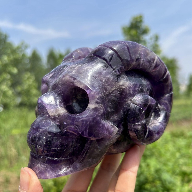 2.97kg Natural dreamy amethyst Quartz hand Carved skull crystal specimen Reiki