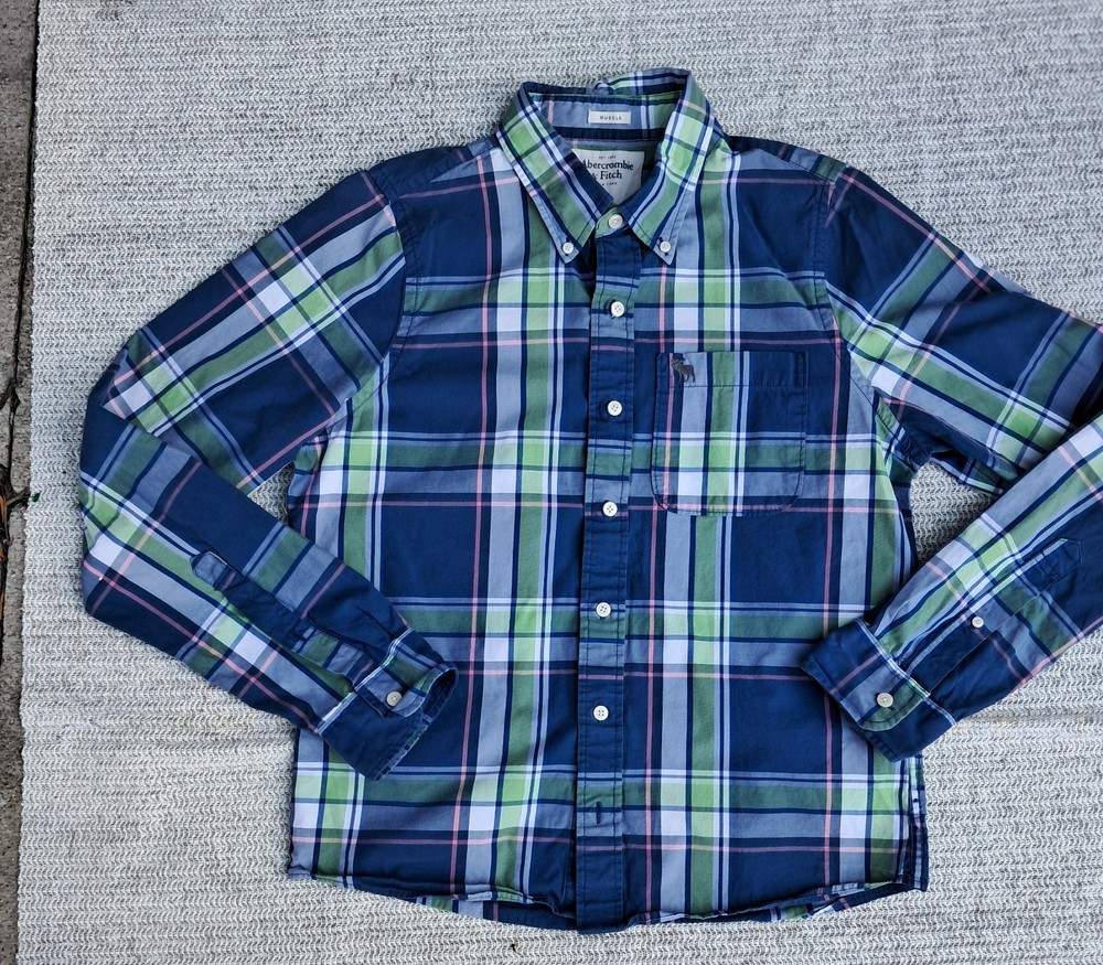 Abercrombie & Fitch Shirt Men's XL Muscle Fit Preppy Button Down Moose Logo-image