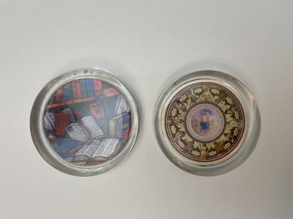 Library of Congress glass paperweight books renaissance rotunda art theme Set