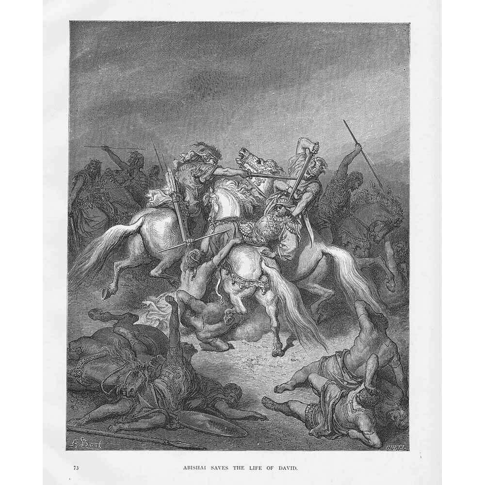 ABISHAI SAVES THE LIFE OF DAVID Gustave Dore - Antique Bible print c1885-image