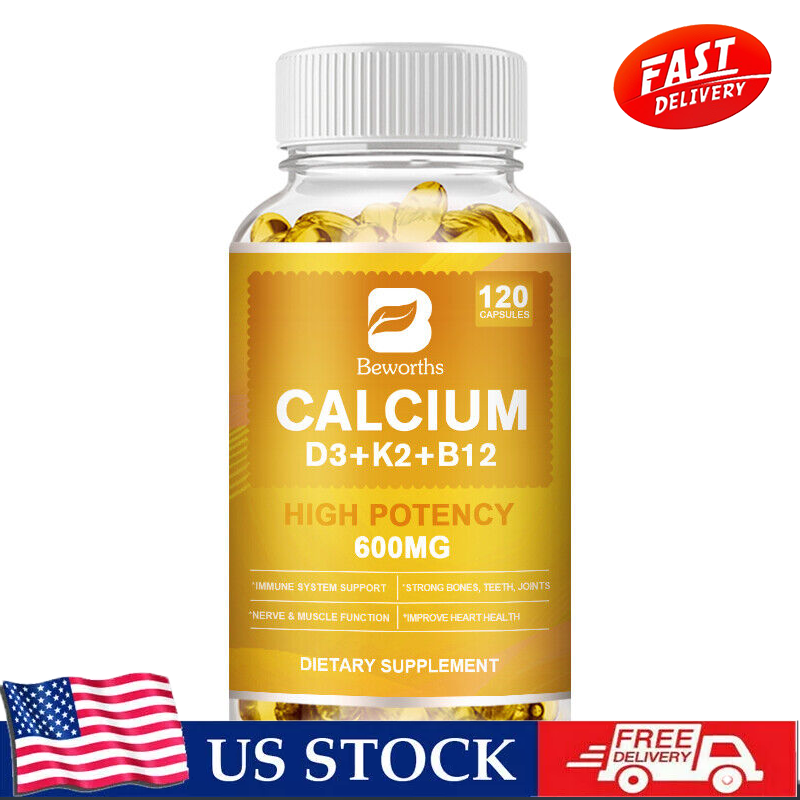 Calcium +Vitamin D3 K2 B12 Complex Capsules for Strong Bones Reduces Fatigue