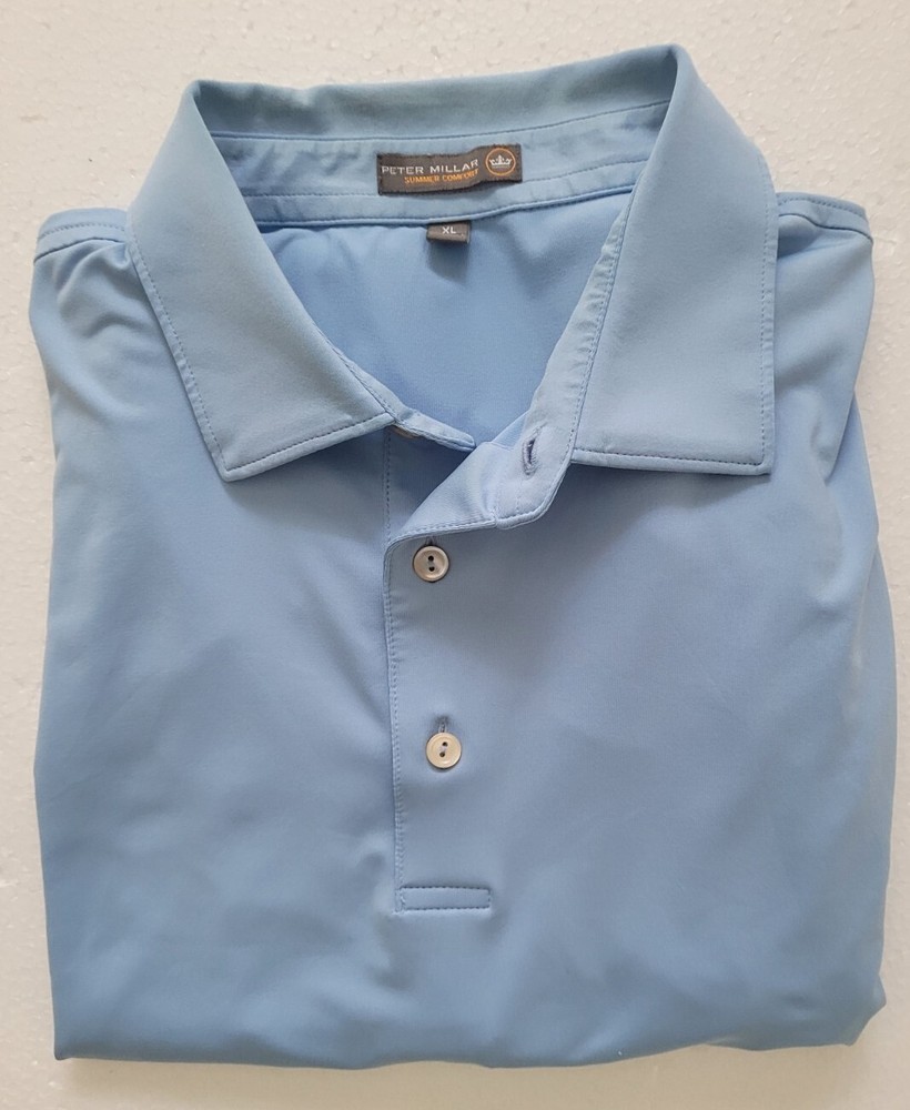 Peter Millar Mens Summer Comfort E4 Performance Solid Polo Light Blue XL