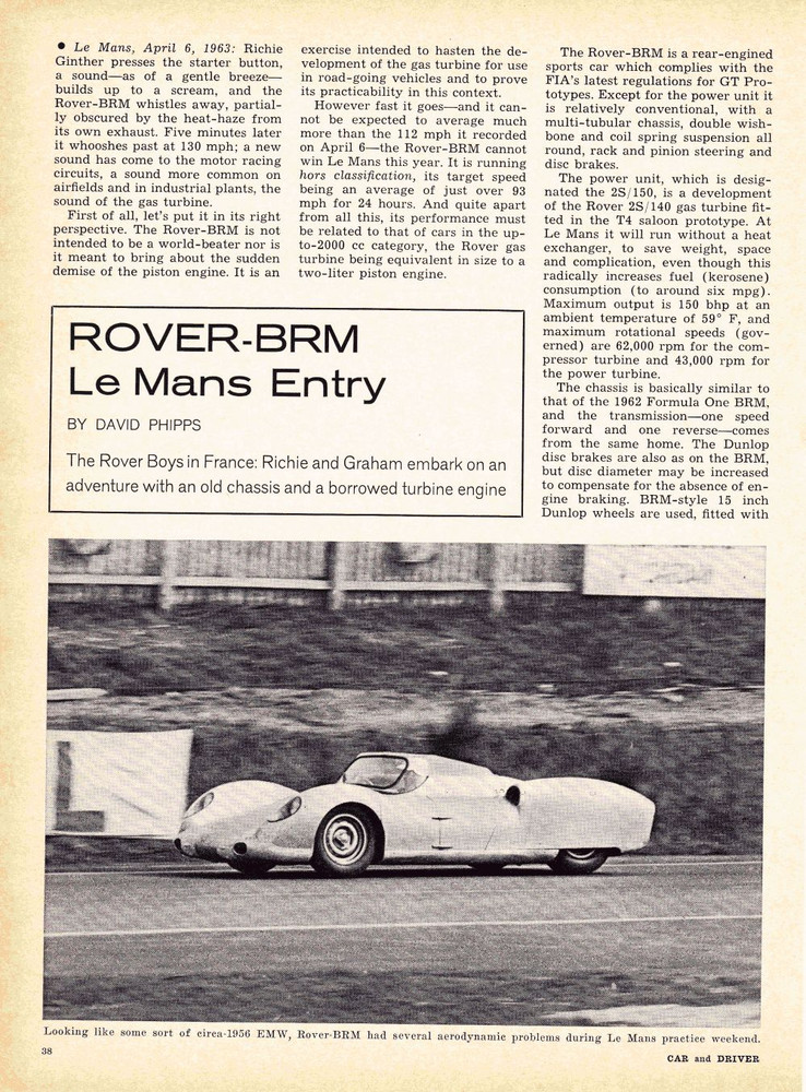 1963 ROVER-BRM / Le MANS ENTRY ~ ORIGINAL 2-PAGE ARTICLE / AD