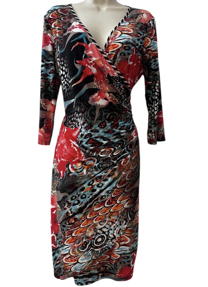 Frank Lyman Design Dress 12 Womens Colorful Wrap Bold Floral Soft Party Vacation