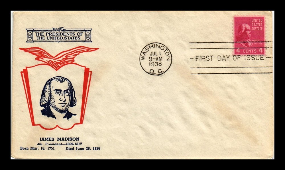 DR JIM STAMPS US COVER JAMES MADISON PRESIDENTIAL SERIES FDC SCOTT 808