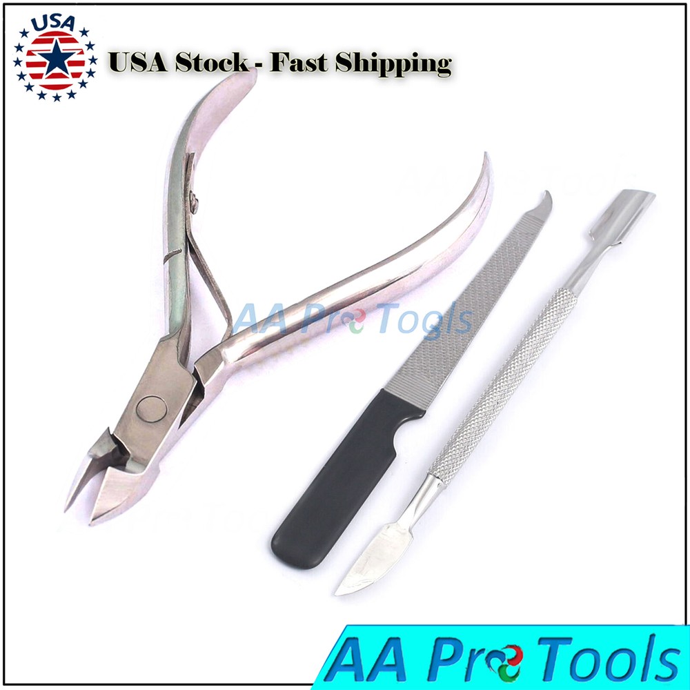 Stainless Steel Nail Cuticle Pusher Remover Cutter Nipper Clipper AA Pro-image