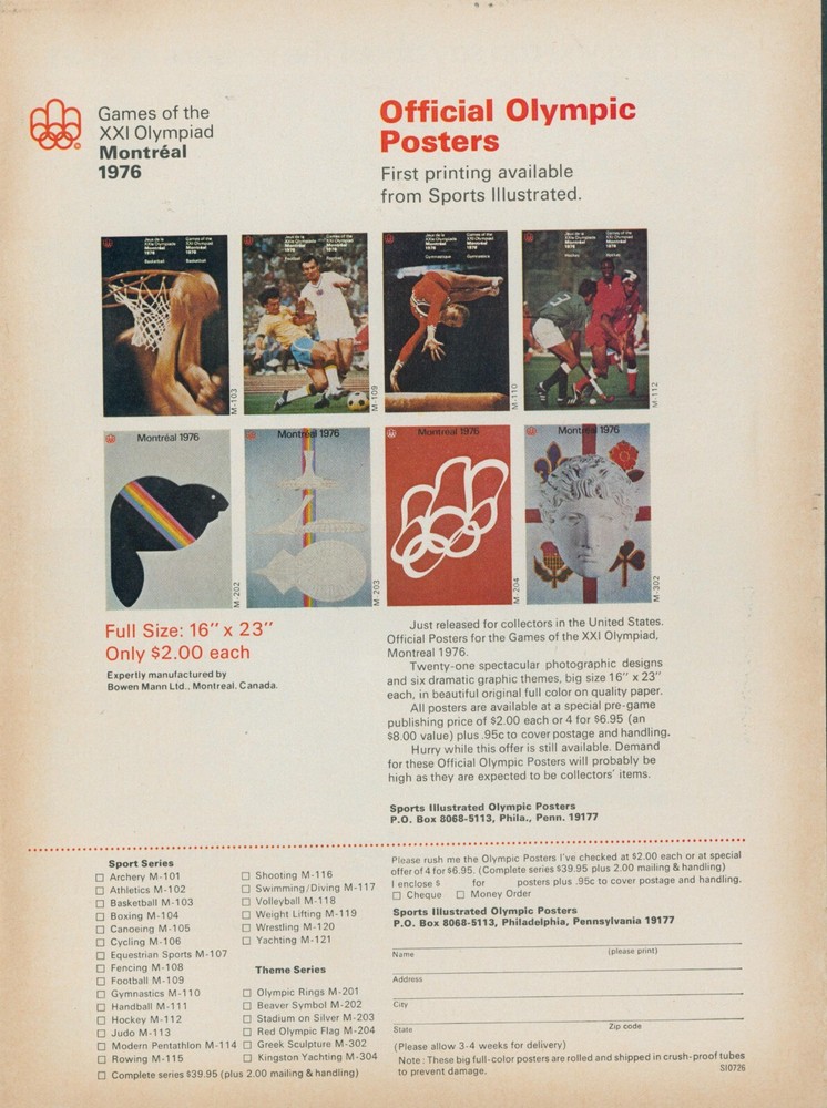 1976 Montreal 1976 Olympics Posters Gymnast Basketball Rings Vtg Print Ad SI13