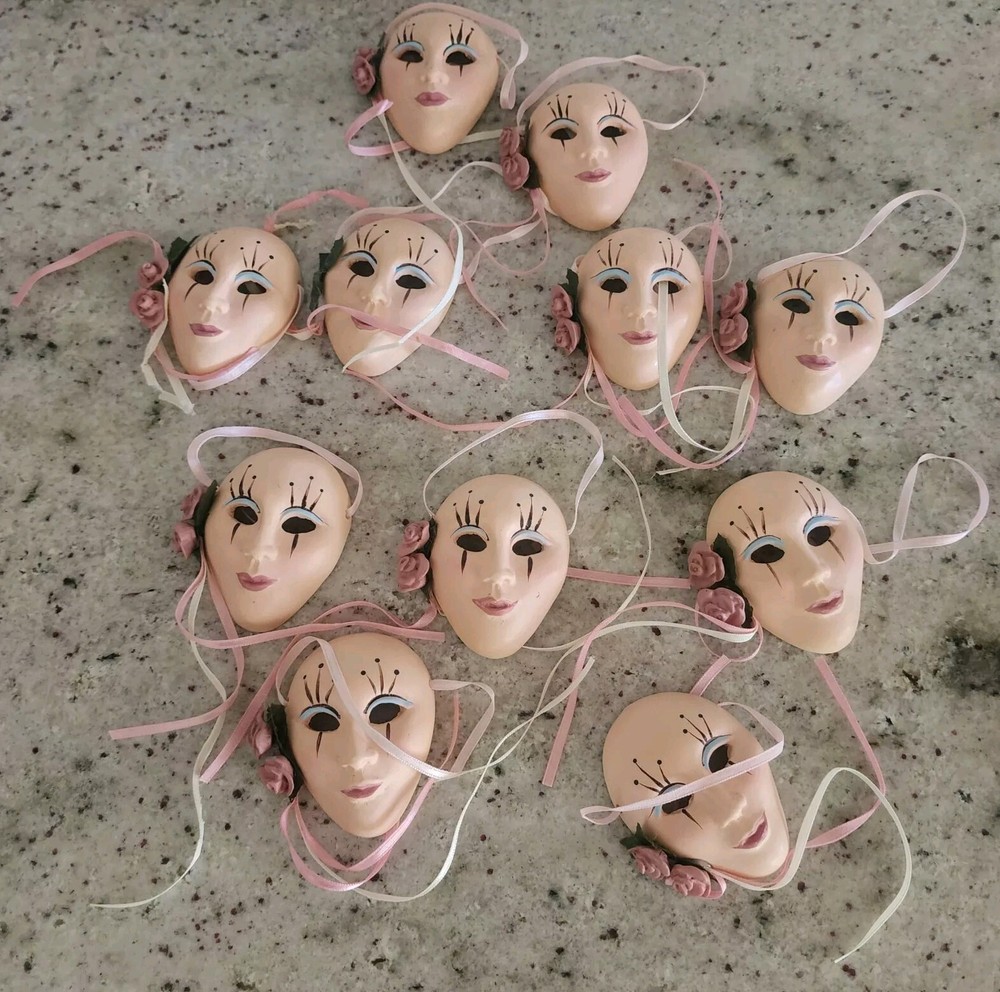 Mardi Gras Face Masks Ornament Decore Vintage Ceramic New Orleans 3