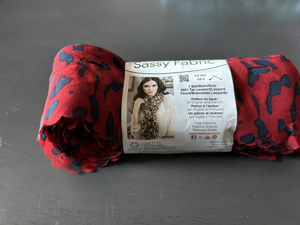 Red Heart Boutique Sassy Fabric Yarn Red Leopard 100% Polyester for Scarf