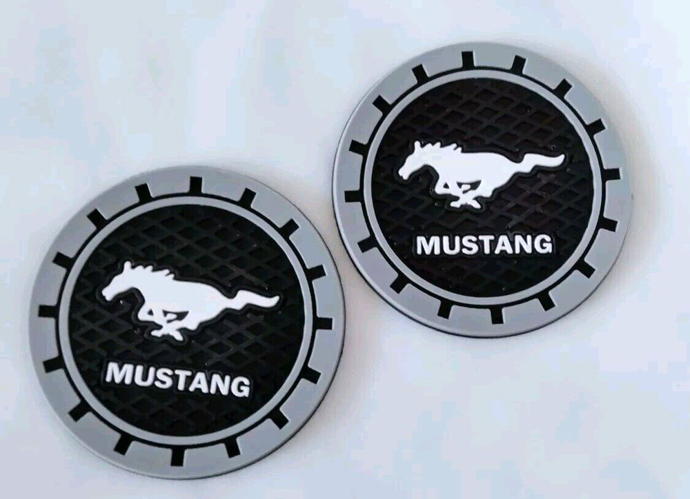 Black Silicone Car Coasters Cup Holder Non-Slip Set Of 2  New For Mustang