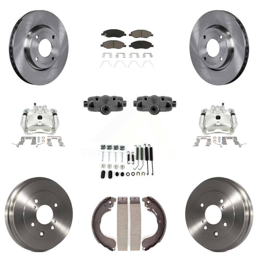 Front & Rear Brake Caliper Rotor Drum Ceramic Pad Shoe Cylinder Hardware Kit