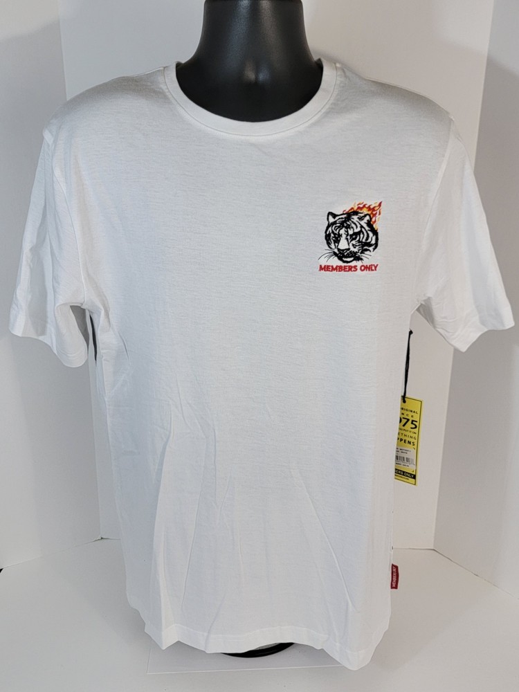Members Only Mens White Tiger Shirt Large
