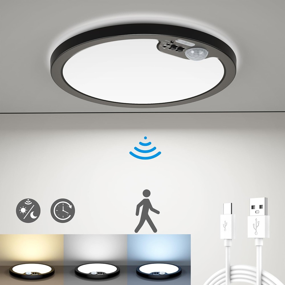 Rechargeable Motion Sensor Ceiling Light, Battery Operated Wireless Motion Ac...