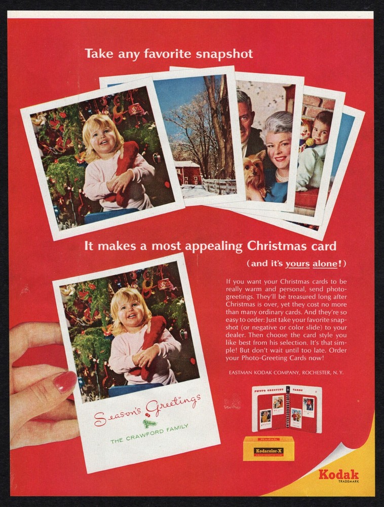 1965 Eastman Kodak Photo Greeting Cards Christmas Warm Personalized Print Ad Vtg