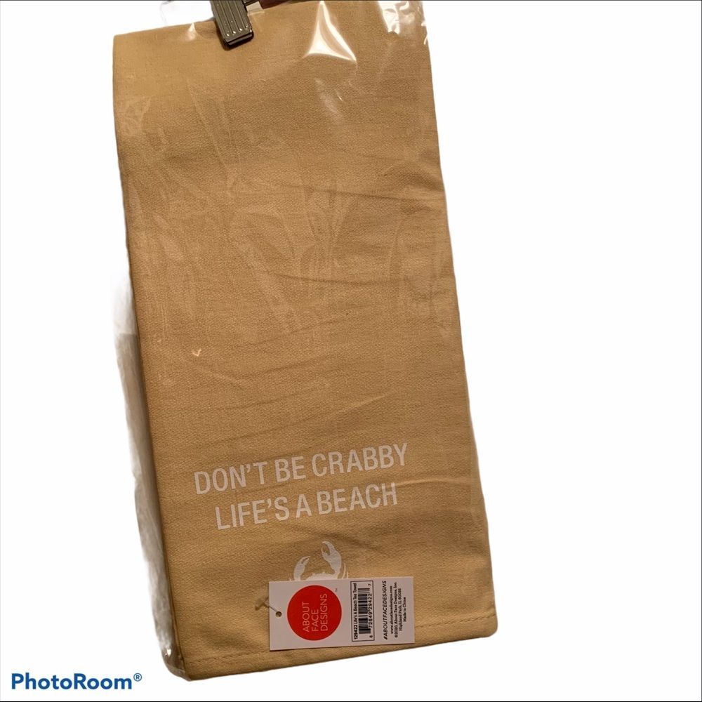 About Face Designs Don't Be Crabby Life's A Beach beige kitchen tea towel new-image