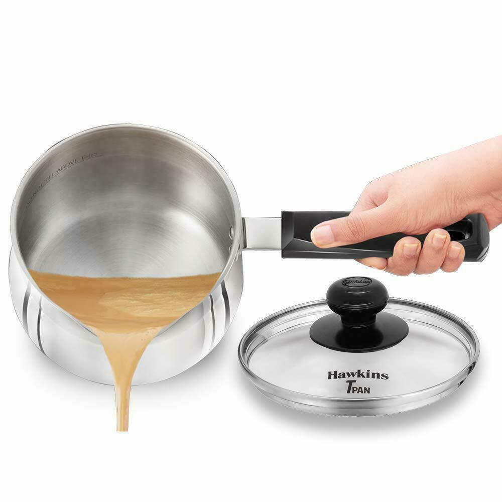 Hawkins Stainless Steel Tpan 1.5 Lt with Glass Lid, Tea Pan, Induction Saucepan