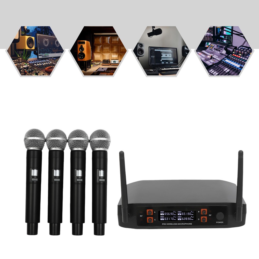 Wireless Microphone System Four Handheld Mics Set 65.62ft Practical Receiver