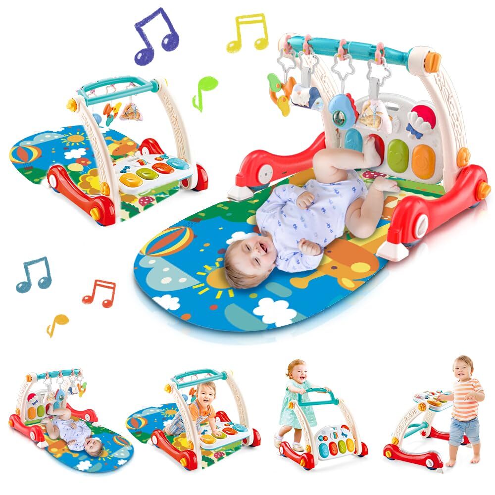 Baby Play Gym Learning Walker Activity Gym Mat Rattle Toy with Play Piano 4 in 1