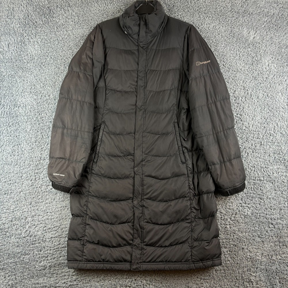 Berghaus Jacket Womens Size 10 Black Puffer Duck Feather Down 600 Long Warm Cosy
