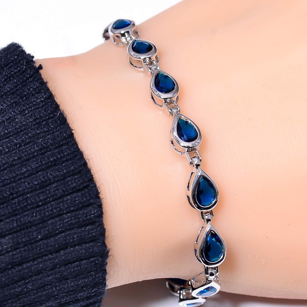 Blue Sapphire (Simulated) 925 Sterling Silver Tennis Bracelet 7.99