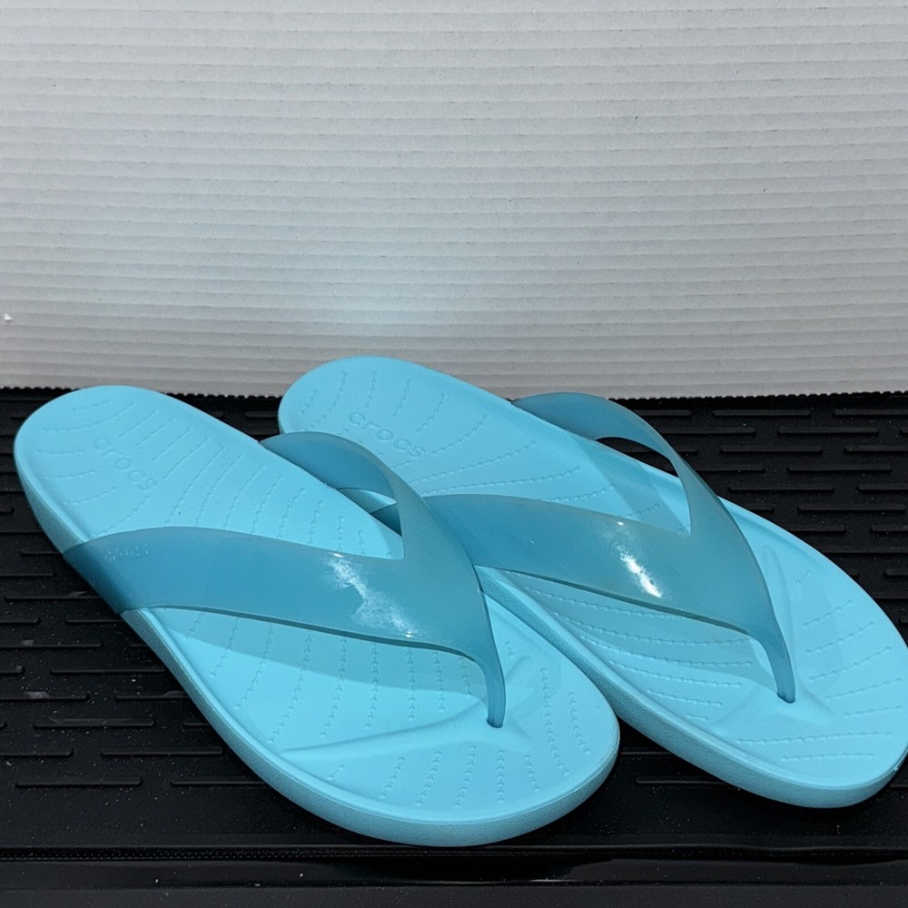 New Crocs womens blue jelly slides thong sandals sz 10