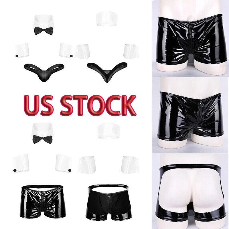 Men's Waiter Tuxedo Lingerie Set Bow Tie Collar Bikini Thong Underwear Bracelets