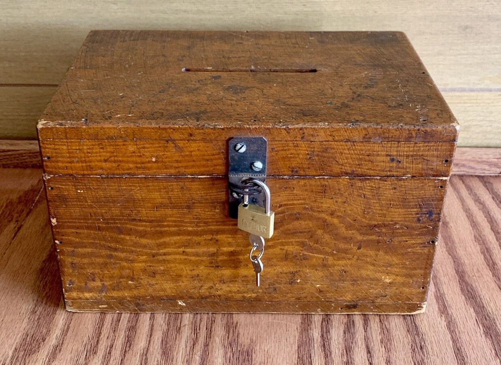 Vintage Late 1800s Ballot Box Brass Fittings W/Lock