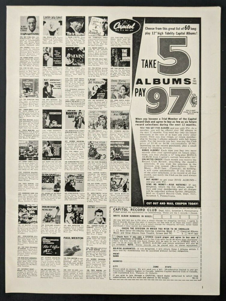 1961 Sinatra Capitol Record Club Alka-Seltzer Promo Poster Art Print Ad-image