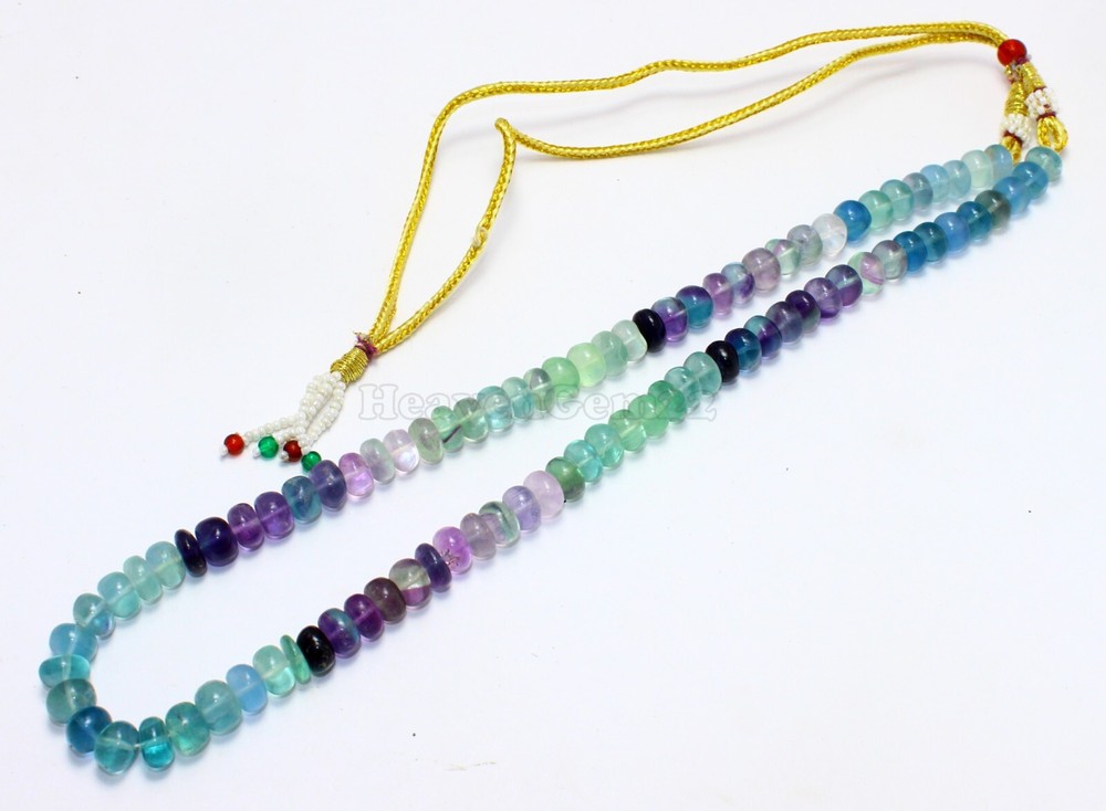 AAA Multi Fluorite Smooth Rondelle 8-9mm Gemstone Beads 16 Inch Natural Stone Necklace-image
