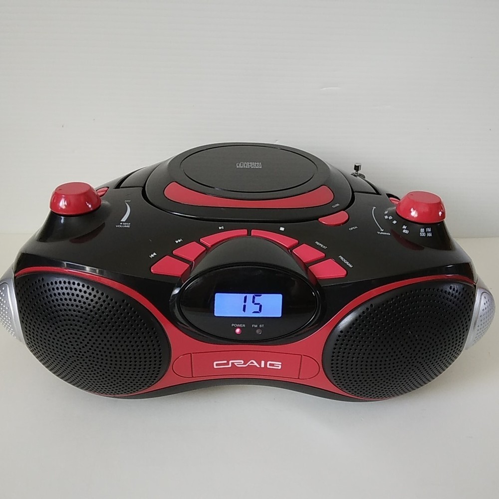 Craig CD6498N Mini Boombox CD-Radio-Aux-W/Cord-Red-2016-Tested, Works