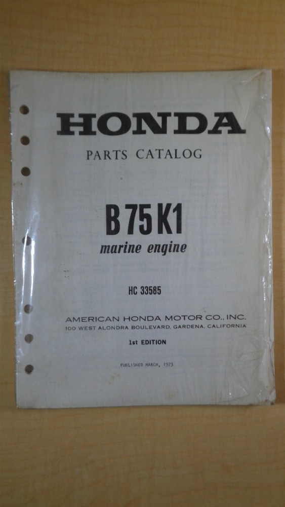 Honda Parts Catalog B75K1 Marine Engine 1st Edition OEM 7C B1