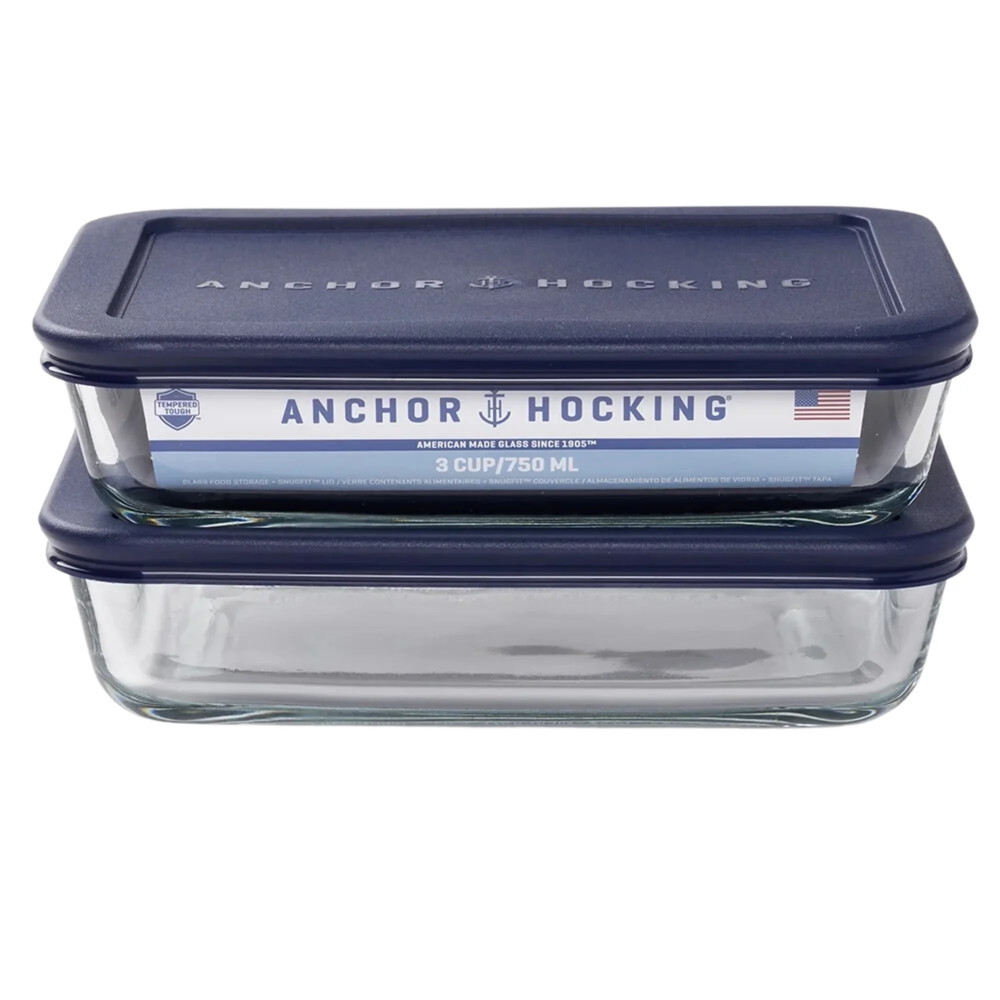 Anchor Hocking 4 Piece Glass Rectangle Food Storage Value Pack, Total 6 Cup Cap