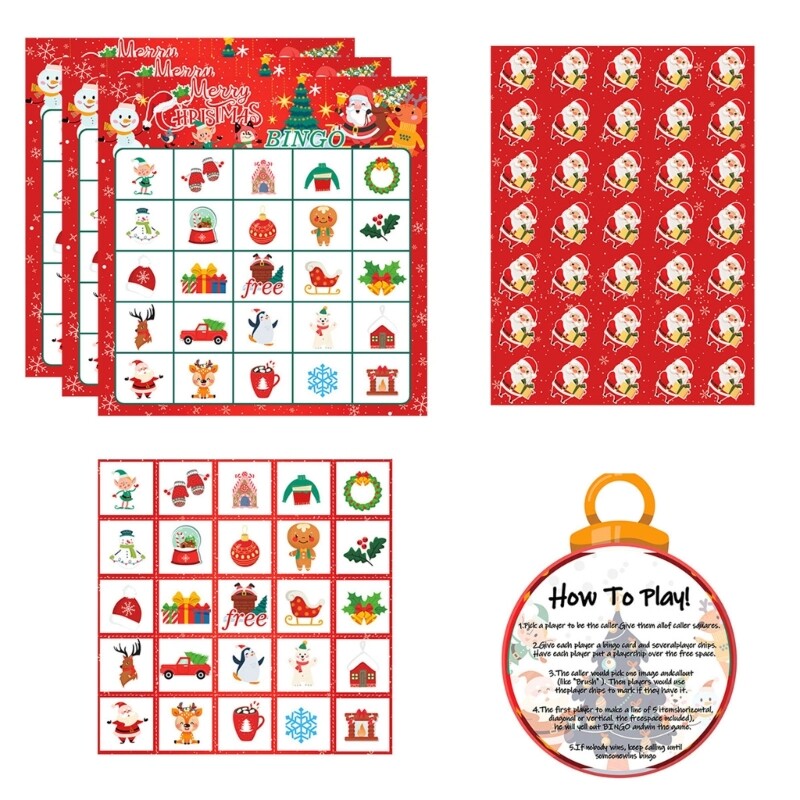 Christmas Celebration Bingo Game Cards for Families & Kids Party Supplies