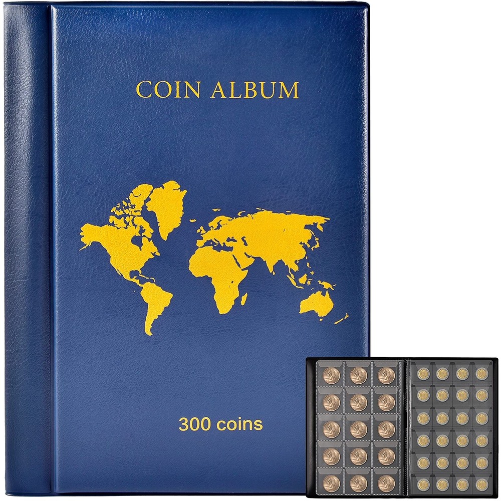 Coin Collection Book Holder Album for Collectors, 300 Pockets Coins Display S...