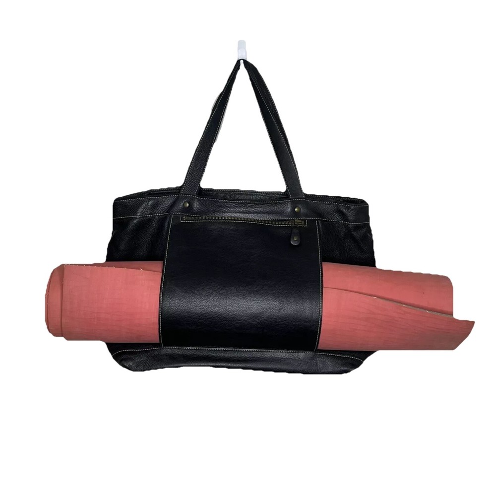Roots Black Leather Expandable Gym Bag with Yoga Mat Sleeve