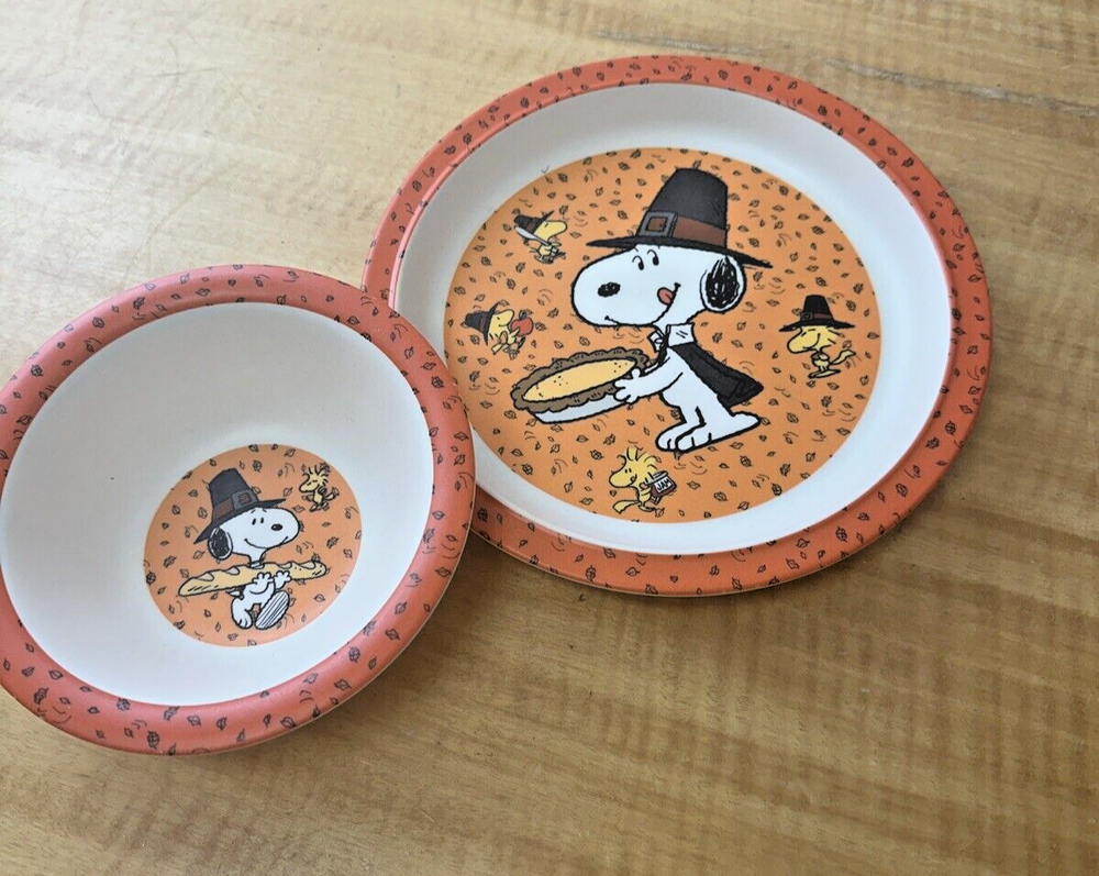 スヌーピープレートボウル感謝祭ウッドストックピルグリムピーナッツキッズセットメラミン