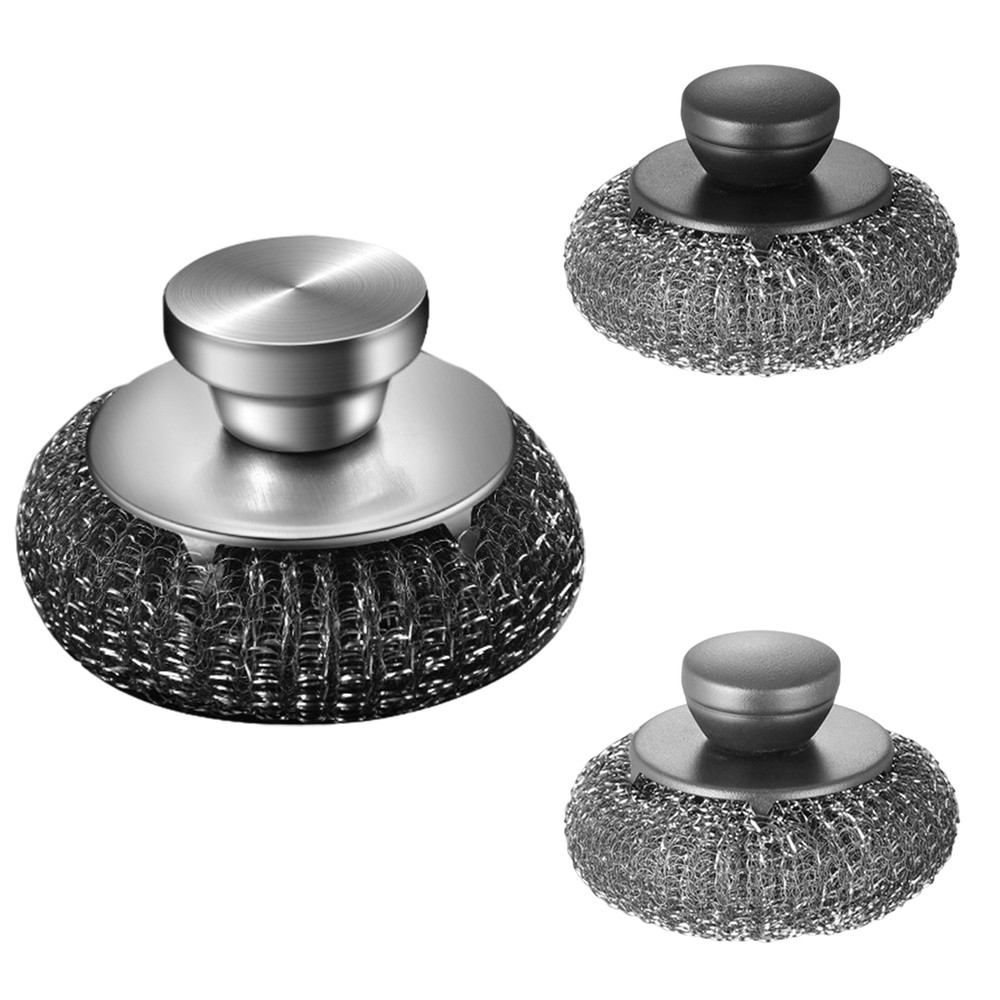 Stainless Steel Short Handle Pot Scrubber Wire Cleaning Brush