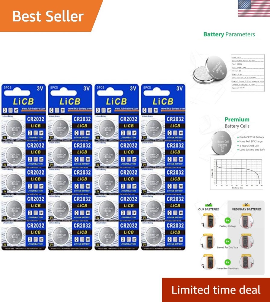 20-Pack CR2032 Coin Cell Batteries - Reliable Lithium Power for Everyday Devices