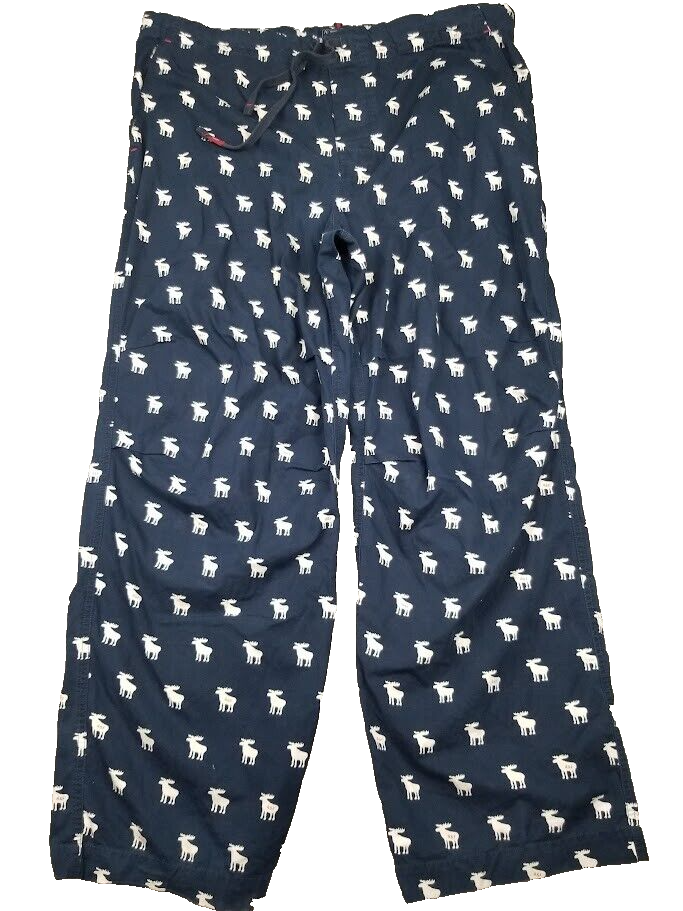 Vtg Abercrombie Fitch Lounge Pants M Moose Logo Blue Lightweight Preppy Sleep-image