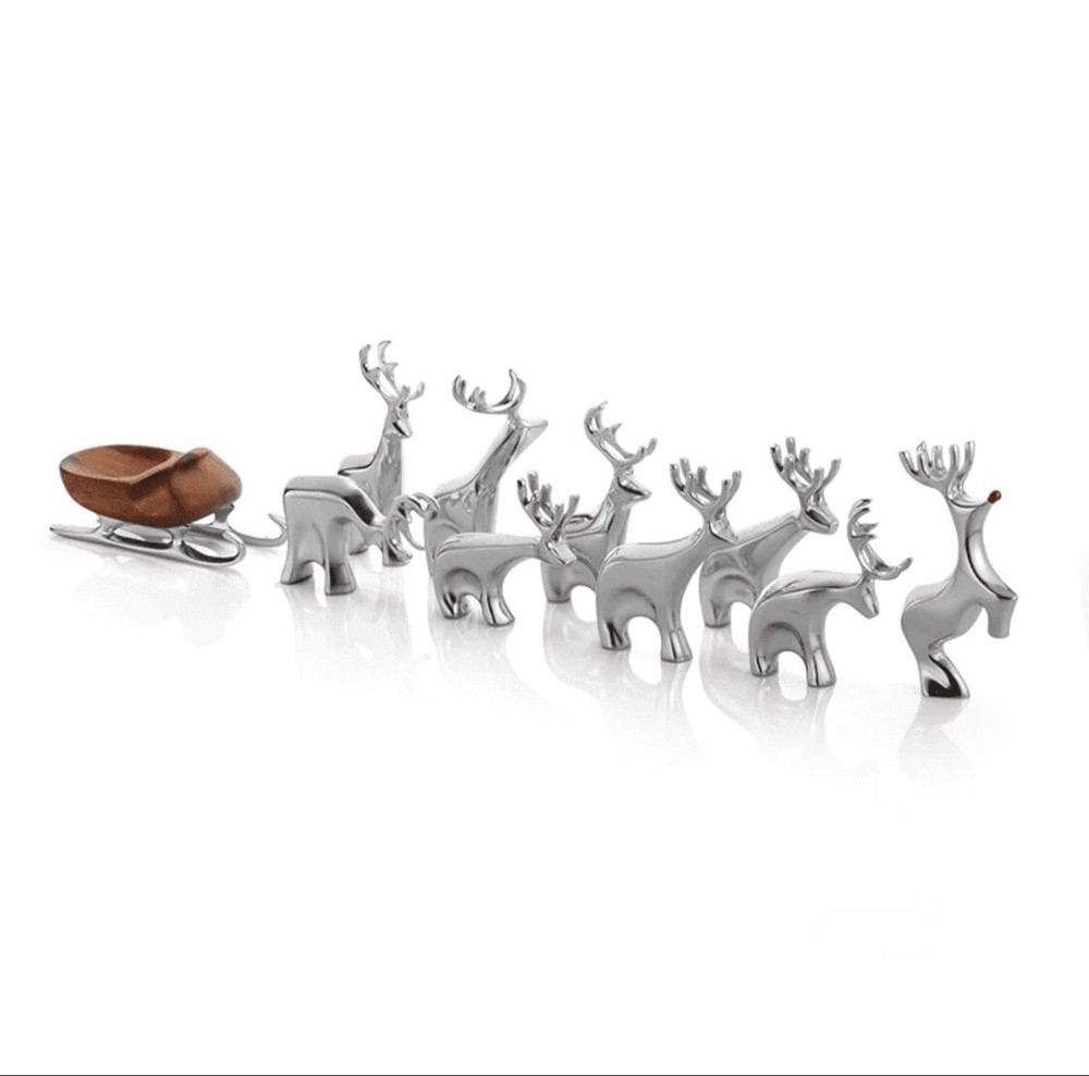 Nambe Holiday Mini Reindeer 10 Piece Set of Figurines New in Box