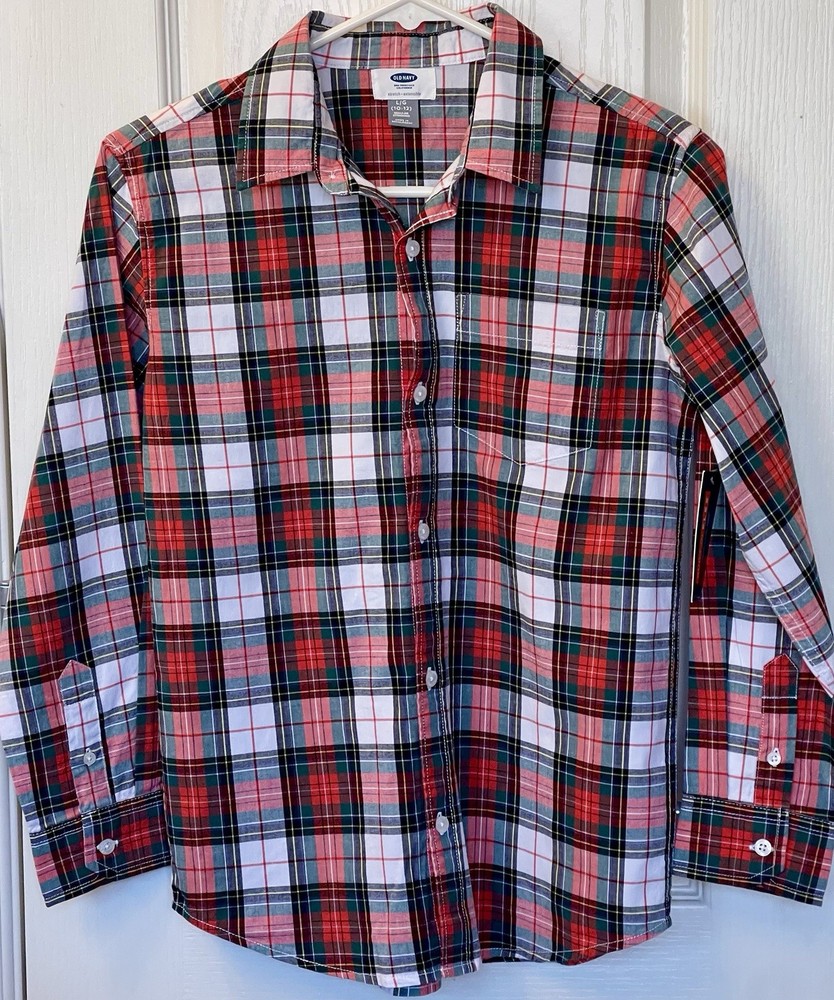 Boys Button Down Long Sleeve Plaid Shirt Old Navy Size Large 10/12