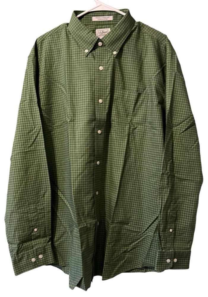 LL Bean Shirt Mens XL Dark Elm Checkered Slightly Fitted Casual Button Down NWT