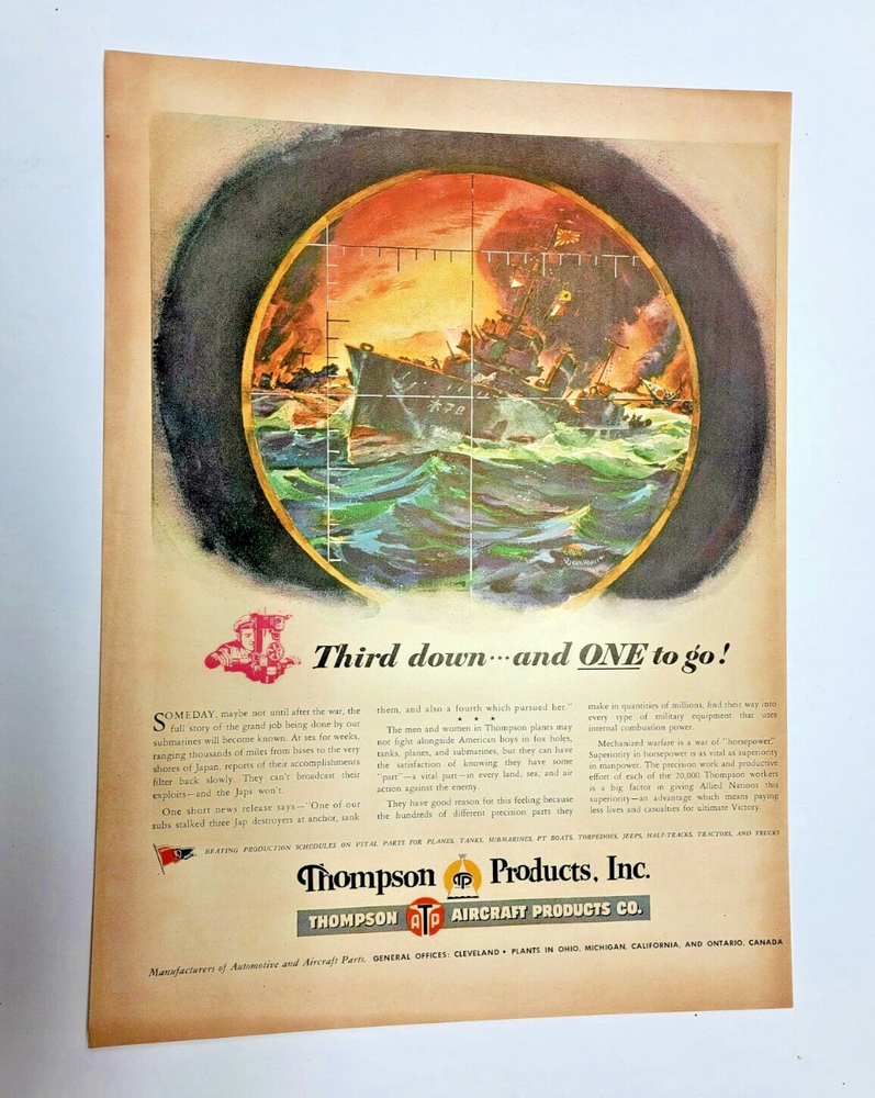 Vintage 1944 Thompson Aircraft Products WWII 11x14 ad